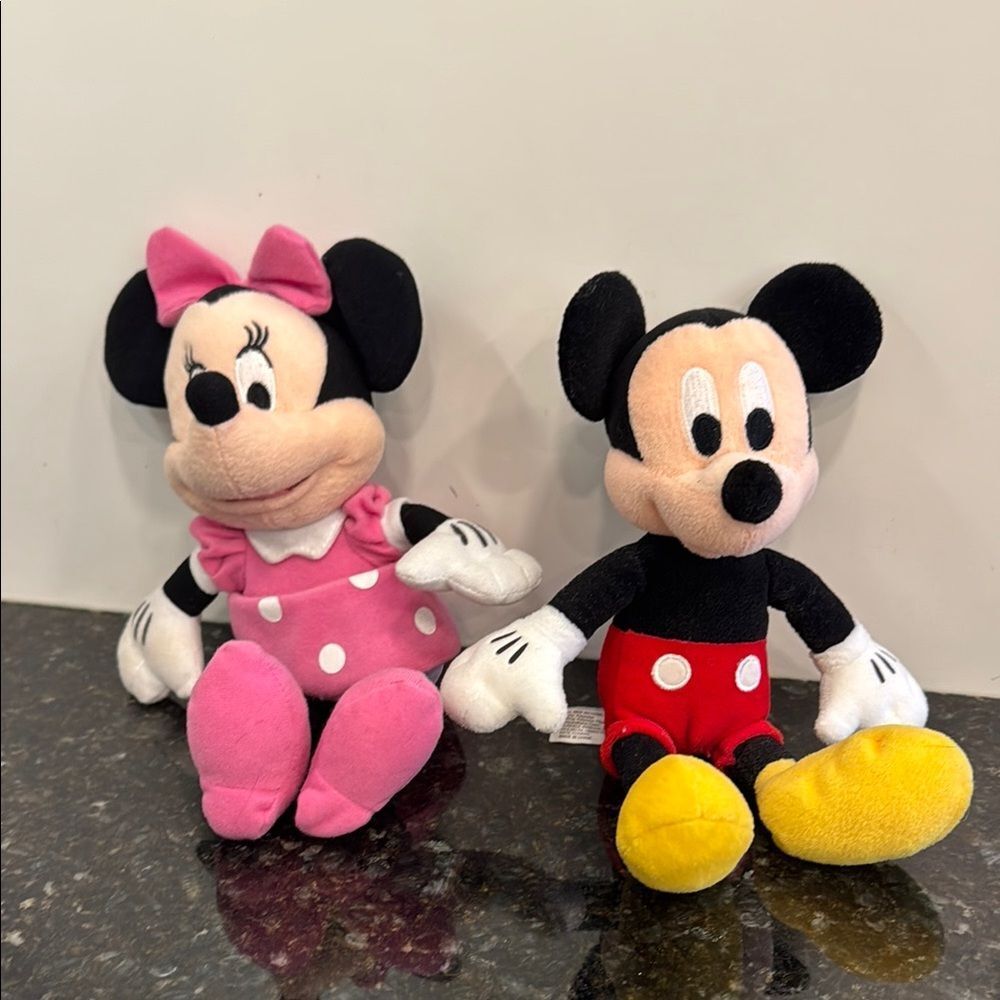 Disney Black and Pink Stuffed Animals Minnie and Mickey Mouse. Size 9”